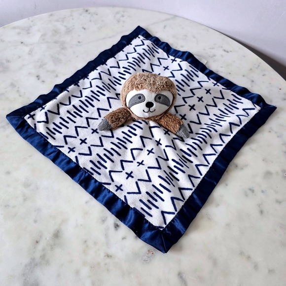 Cloud Island Sloth Lovey Security Blanket Blue White Geometric Target Baby Plush - Picture 1 of 4